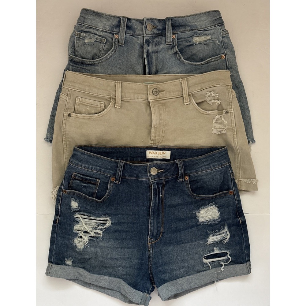 Lot of 3 Womens Denim Jean Shorts Wild Fable Old Navy Wax Distressed Ripped Sz 6